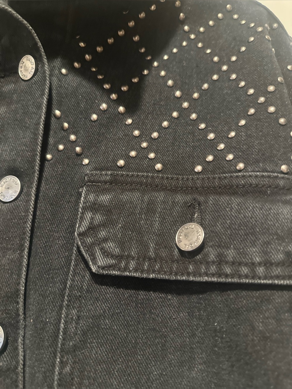 Nasty Gal Black Studded Cropped Denim Jacket - Diamond Accent - Picture 3 of 7